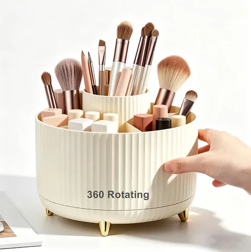 Organizador de brochas de maquillaje giratorio de 360 grados, diseño desmontable, 5 ranuras, para cosméticos y lápices, organizador para escritorio,