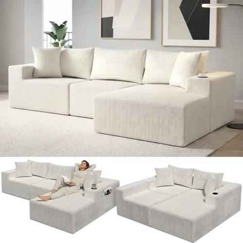 Miniatura 11 de EconoHome Sofá seccional Boneless Cloud, asiento profundo de felpa en forma de L para relajarse y entretener, construcción duradera y fácil montaje