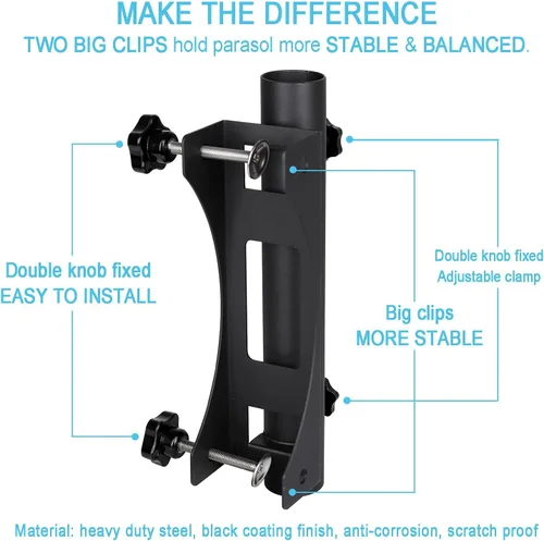 Miniatura 3 de Soporte resistente para sombrilla de patio al aire libre, clip fijo, abrazadera ajustable para sombrilla con perilla giratoria de mano