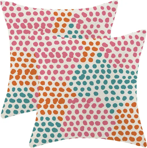 Miniatura 11 de CXMEIFLY Fundas de almohada de lunares 16x16 pulgadas, juego de 2 fundas de almohada azules y crema para exteriores, fundas de almohada decorativas