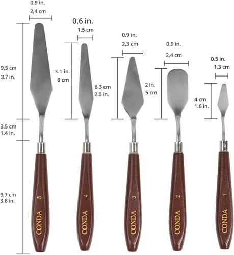 Miniatura 5 de CONDA Cuchillo de paleta para pintura de acero inoxidable, espátula, cuchillo de paleta de pintura al óleo, cuchillos de metal, mango de madera