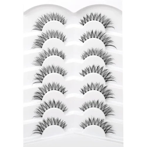Miniatura 441 de Pooplunch - Pestañas postizas finas de visón sintético, estilo ojo de gato, naturales, cruzadas, tipo racimo, efecto 8D de volumen, tiras