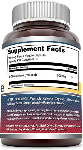Miniatura 2 de Amazing Formulas - Suplemento reducido de L-glutatión 500 mg por porción Cápsulas vegetales Sin OMG Sin gluten Fabricado en Estados Unidos