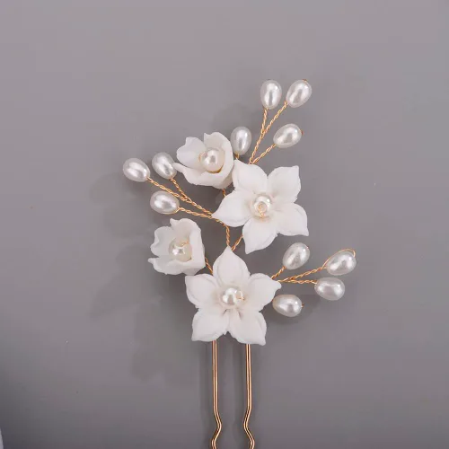 Miniatura 4 de Horquillas para el cabello de flores de novia, hojas, para novia, mujeres, delicadas perlas, perlas, horquillas para el cabello para niñas, dorado