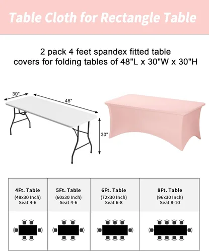Miniatura 3 de Fixwal Baby Pink Stretch Table Cloth Rectangle 2 Pack 4Ft, Spandex Fitted Table Covers Washable for Party, Trade Show, Banquet, Wedding, Buffet