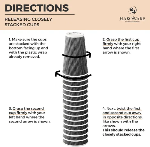 Miniatura 4 de Paquete de 85 tazas de café desechables de 16 onzas, vasos de papel de doble pared con tapas, diseño geométrico blanco y negro, tazas para beber