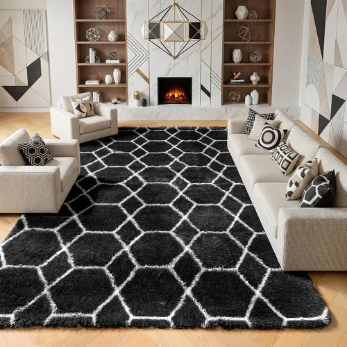 Miniatura 68 de ONASAR - Alfombras de 6 x 9 pies para sala de estar y dormitorio, alfombra grande lavable, esponjosa, gris y negra, alfombra de pelo largo suave