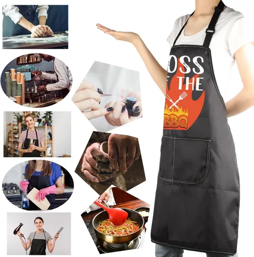 Miniatura 6 de MBMSO Boss Grill BBQ Chef Delantal Boss of the BBQ Delantal Boss Barbacoa Regalos para amantes de la barbacoa, delantal de cocina, delantal