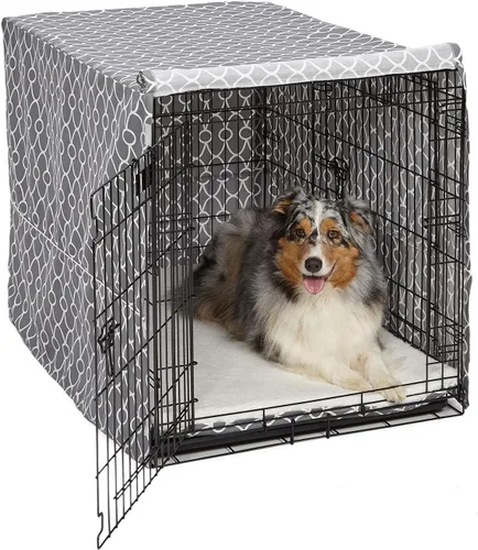 Miniatura 11 de MidWest Funda para jaula de perro, para dar privacidad, se puede lavar a máquina y secar Patrón geométrico marrón