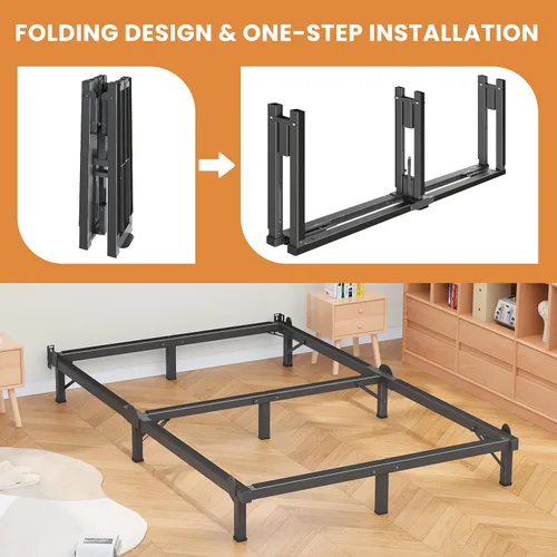 Miniatura 4 de MAF Bastidor de cama de metal Queen de 8 pulgadas, base de cama de soporte de 9 patas, marco de cama Queen para somier y colchón, base de cama Negro