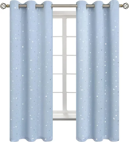 BGment Cortinas opacas para dormitorio infantil, con aislamiento térmico, con ojales, estampado de estrellas plateadas, cortinas para oscurecer la
