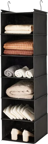 MAX Houser Organizador colgante de armario de 6 niveles, estante colgante de armario con 2 ganchos resistentes para almacenamiento, plegable (negro)