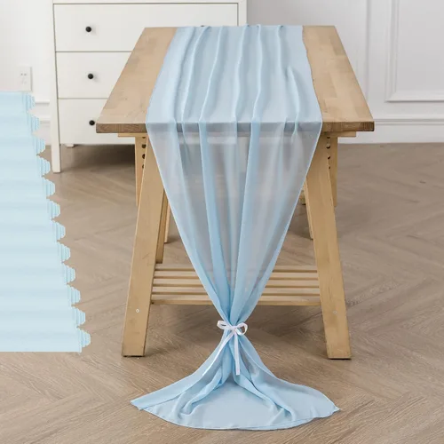 Miniatura 32 de Paquete de 2 caminos de mesa de gasa de 10 pies de 29 x 120 pulgadas, camino de mesa romántico transparente para boda, fiesta de cumpleaños