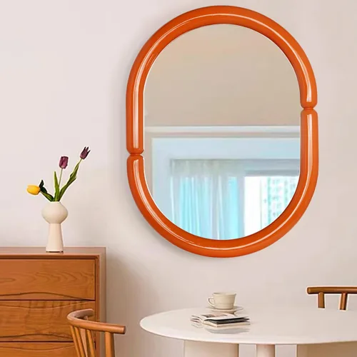 Miniatura 10 de Espejo de pared para colgar en la pared con forma de bagel contemporáneo, moderno y futurista, con color caramelo (32 x 23 pulgadas, blanco crema)