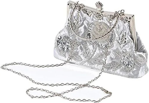 Miniatura 6 de BAGLAMOR Bolso de noche con lentejuelas de estilo vintage para mujer (plata)
