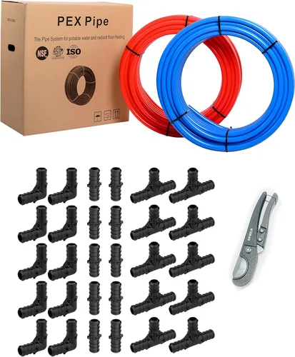 Miniatura 13 de EFIELD Tubo Pex-b de 1/2 pulgada y 2 x 50 pies, certificado NSF para agua potable, agua caliente/fría, azul y rojo de 100 pies de longitud