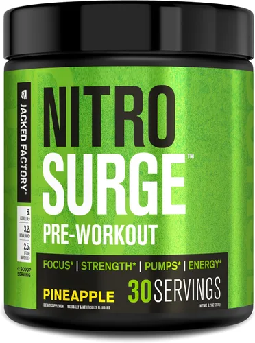 Miniatura 8 de Jacked Factory NITROSURGE Suplemento Pre Entrenamiento - Potenciador de Energía, Ganancias Instantáneas de Fuerza, Enfoque Claro y Bombeos Intensos