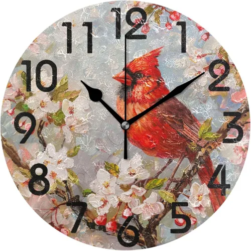 Miniatura 17 de Pretty Sping Flowers Birdhouse Family Birds Reloj de pared redondo, 10 pulgadas, analógico, silencioso, sin tictac, para el hogar, cocina, sala
