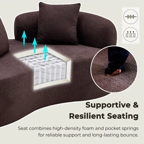 Miniatura 5 de 67'' Modern Curved Loveseat, Luxury Teddy Velvet Upholstered Couch, Comfy Cloud Compressed Sofa with 2 Pillows for Small Spaces Living Room