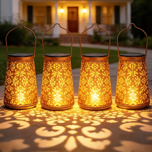 Miniatura 14 de LeiDrail Farol solar colgante al aire libre, faroles decorativos de metal, luz LED blanca cálida, impermeable, iluminación de paisaje para mesa