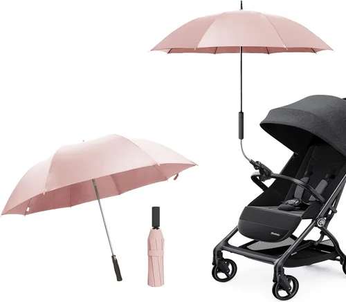 Miniatura 10 de Paraguas universal para cochecito de bebé, paraguas de bicicleta 210T, poliéster resistente al agua 360°, sombra ajustable Negro (Charcoal Black)