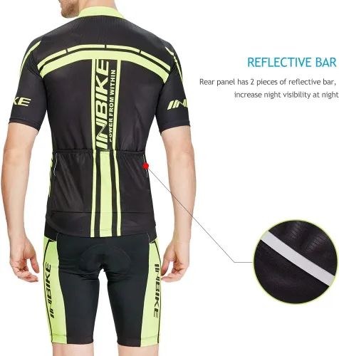 Miniatura 3 de INBIKE Conjunto de camiseta de ciclismo para hombre, reflectante, transpirable, traje de ciclismo de secado rápido, con pantalones cortos acolchados