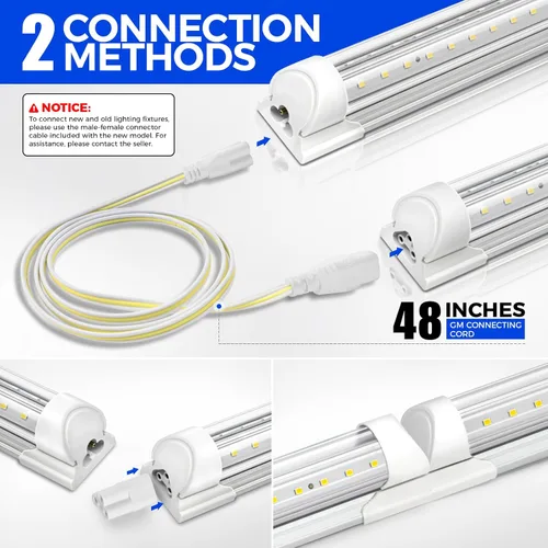 Miniatura 6 de Barrina Luz LED de tienda de 8 pies, 72 W, 10000 lúmenes, 6500 K, luces de tubo LED enlazables de cubierta transparente, lámpara T8 integrada, luces