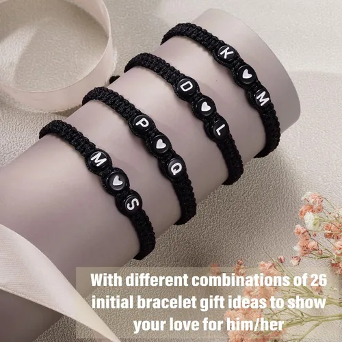 Miniatura 6 de Pulseras con iniciales para mujer, hombres, regalos para novia, novio, pulseras con letras "I Love You", regalos para ella, él, mejor amigo, regalo