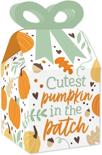 Big Dot of Happiness Little Pumpkin - Cajas de regalo cuadradas para fiesta de cumpleaños o baby shower, juego de 12 Calabaza pequeña