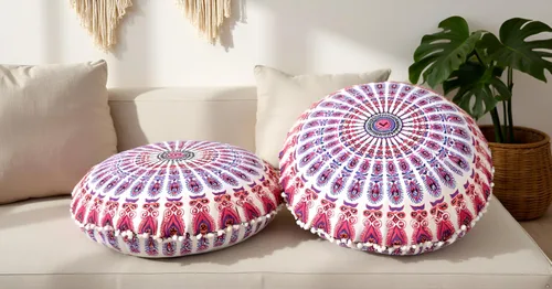 Miniatura 8 de CRAFT KALA 32" Funda de cojín redonda grande para piso bohemia, funda de puf bohemio mandala, funda de almohada para meditación, cojines para Nuevo