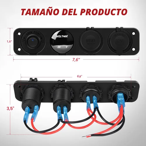 Miniatura 8 de Nilight - Panel de enchufe de salida 4 en 1, 12V CC, 4.8A, voltímetro LED, interruptor basculante de encendido y apagado con luz, encendedor