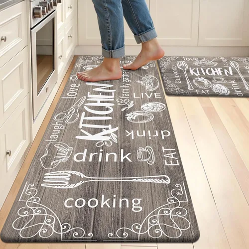 HEBE Juego de 2 tapetes de cocina gruesos y antifatiga acolchados para el suelo, alfombras impermeables antideslizantes, cómodos tapetes de chef
