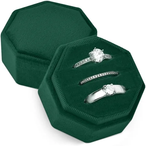 Caja de terciopelo para anillos de alta calidad para ceremonia de boda con tapa desmontable, elegante y bonita caja para anillos de boda, 3 ranuras