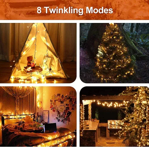 Miniatura 4 de MASHANG Luces de Navidad – Cadena de luces a pilas, 50 luces LED, miniluces, 8 modos, cable verde, mini juego de luces con temporizador para árbol