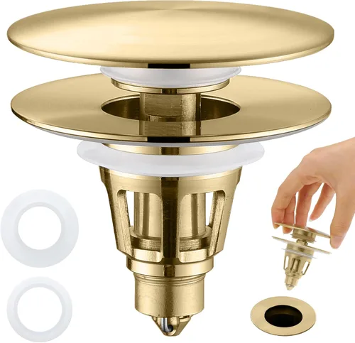 Miniatura 10 de Tapón Universal para Lavabo de Baño - Filtro de Drenaje de Lavabo con Rebote, Tapón de Drenaje Emergente de Níquel Cepillado, Tapón de Fregadero