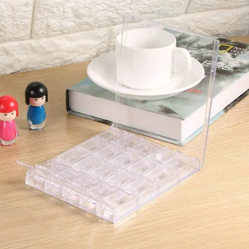 Miniatura 7 de Caja moderna de almacenamiento de uñas con 20 compartimentos, organizador acrílico transparente, aprox. 4.9 x 5.7 x 0.6 in, ligero e ideal