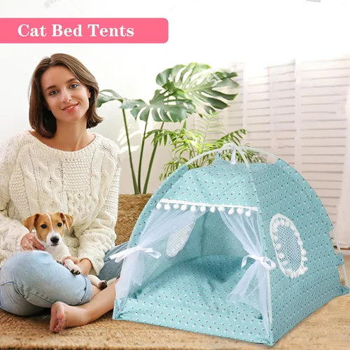 Miniatura 3 de Gigreinc Tienda de campaña de interior de princesa para mascotas, linda cueva de flores, cama nido, tienda de campaña para gatitos, adecuada