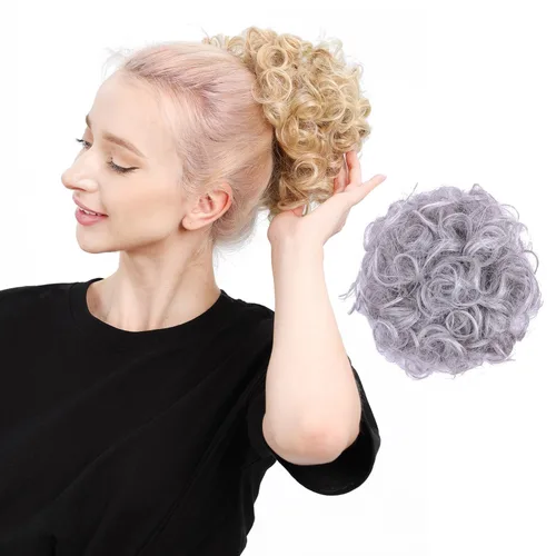 Miniatura 8 de Moño de cabello rizado desordenado, pieza de cabello sintético resistente al calor, extensiones de moño de cabello despeinado con cordón Updos Negro