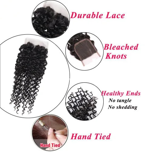 Miniatura 4 de Amella Hair Paquetes de Cabello Humano Brasileño Rizado con Cierre Grado 8A Virgen Sin Procesar Paquetes de Tejido de Cabello Brasileño con Cierre