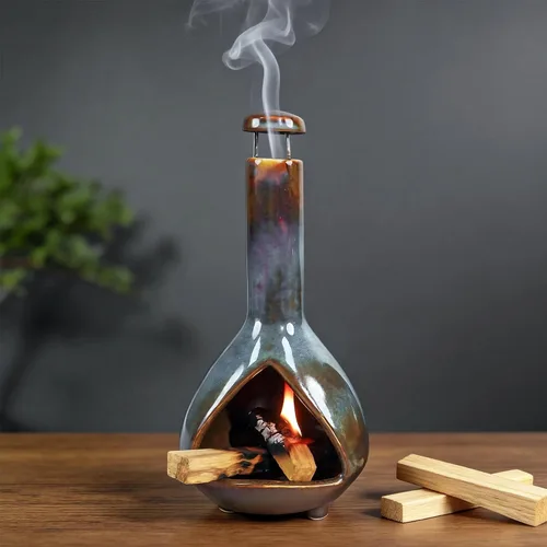 MOUGIGI Soporte de cerámica prémium para palosanto y cuenco para difuminar, mini chiminea, quemador multiusos para palitos de salvia, conos de