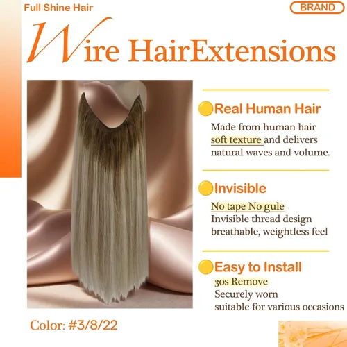 Miniatura 2 de Full Shine - Extensiones de cabello humano con hilo invisible para mujer, estilo balayage, color ombré raíces oscuras #3/8/22, 16 pulg, 2.82 oz