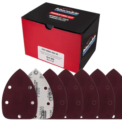 Miniatura 4 de ProductionShop Hojas de papel de lija de lija de grano 180 premium con 5 agujeros, caja de 45 unidades, almohadillas de disco de mouse