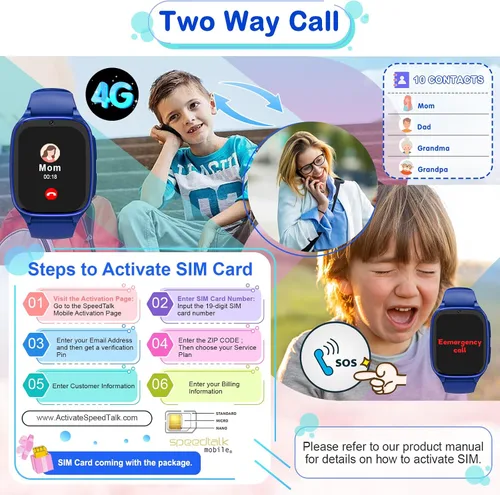 Miniatura 2 de Reloj inteligente 4G para niños y niñas de 4 a 12 años con llamadas, SOS, controles parentales, juegos, cámara, alarma, video, música, regalo