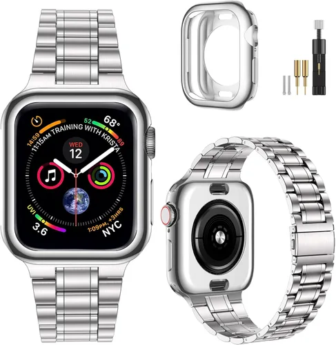 Miniatura 16 de MioHHR - Correa de acero inoxidable sólida compatible con Apple Watch de 1.5 pulgadas (Series 3/2/1) 1.6 pulgadas (Series SE/6/5/4) 1.61 pulgadas