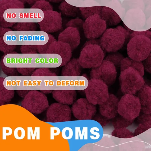 Miniatura 4 de MORFEN 150 pompones, pompones de 1 pulgada de color rojo oscuro, bolas esponjosas, pequeños pompones para manualidades, proyectos de manualidades
