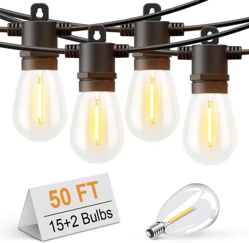Miniatura 10 de Svater Guirnalda de luces para exteriores de 200 pies, luces de patio para exteriores con bombillas LED inastillables, impermeable, IP65, luz
