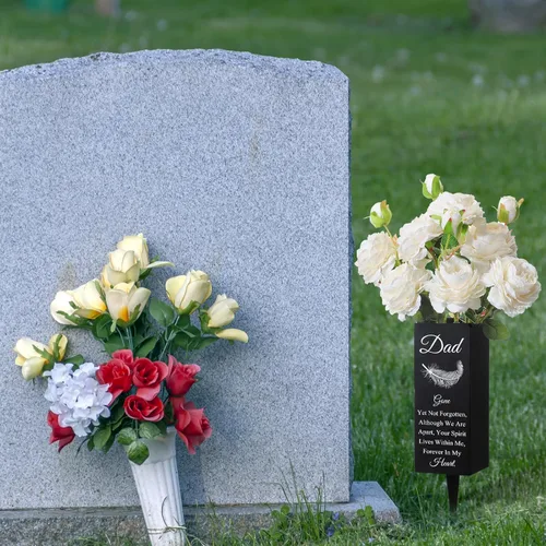 Miniatura 6 de Geosar Jarrones de Cementerio para Papá en Metal para Tumba, Jarrón Floral de Cementerio, Soporte de Flores Conmemorativo con Pincho, Decoraciones