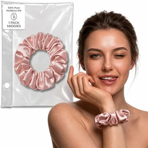 Miniatura 9 de SUNDAYSILKS™ - Lujosos coleteros de seda de morera para mujeres y niñas Coleteros antideslizantes y sedosos para el cabello natural, rizado, fino