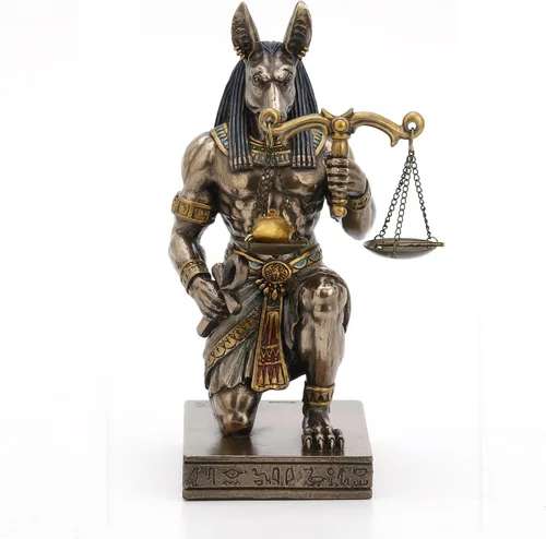 Miniatura 2 de Veronese Design 7 1/4" arrodillado Anubis Holding Escala de Verdad y Justicia Estatua de Resina Acabado Bronce Acabado en bronce fundido en frío