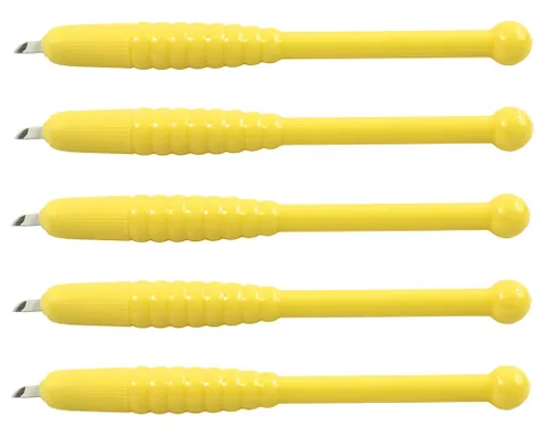 Miniatura 3 de Xiaoyu 5PCS Desechable Manual Microblading Pen Cejas Tatuaje Pluma Hoja para Maquillaje Semi-Permanente, Agujas F12, Amarillo